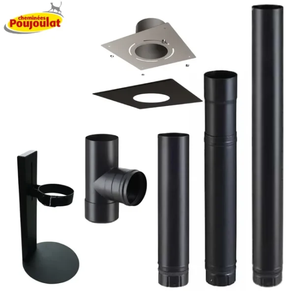 Kit raccordement sortie arrière conduit émaillé avec plaque finition pour poêles à granulés - Poujoulat Diamètre 80